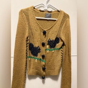 Modcloth Tan Cardigan with Black Embroidery